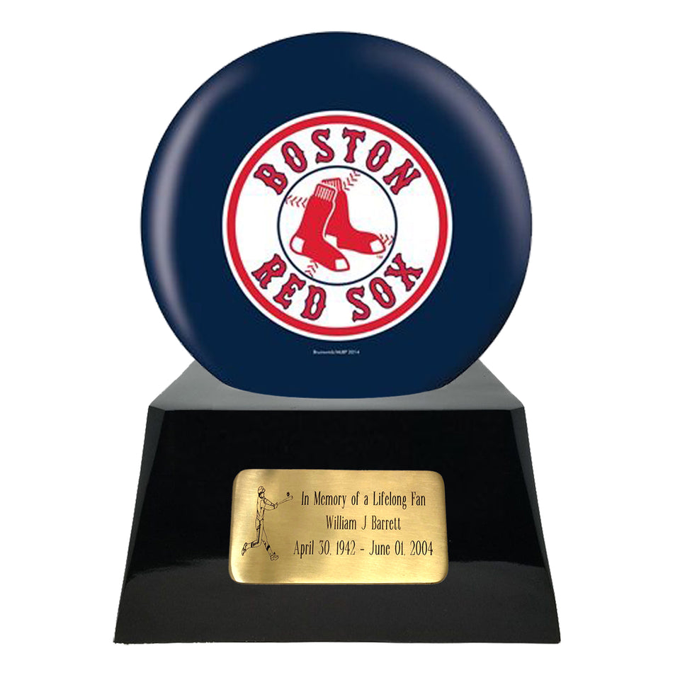Baseball Team Urn - Boston Red Sox Ball Decor with Custom Metal Plaque Baseball Cremation Urn for Human Ashes - MLB URN - Memorials4u
