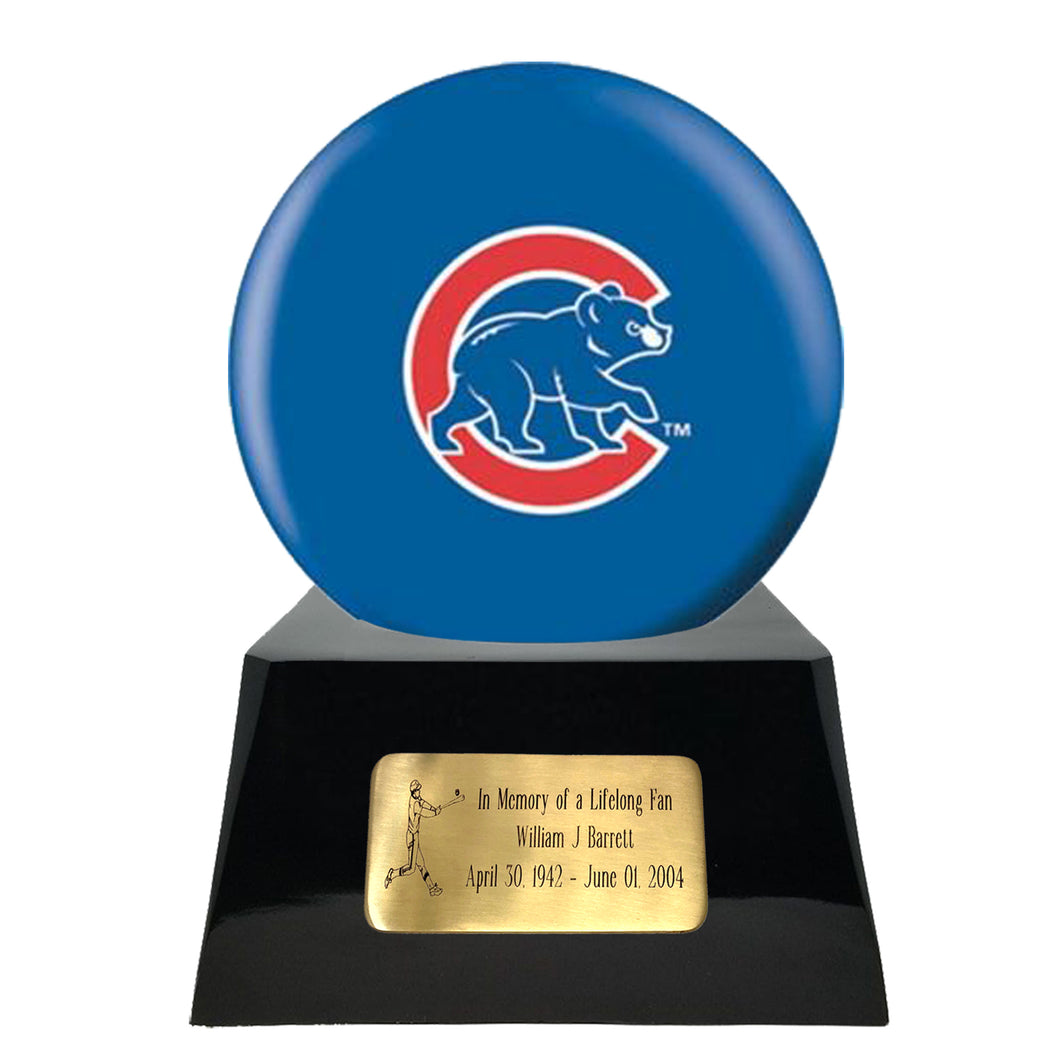 Baseball Cremation Urns For Human Ashes - Baseball Team Cremation Urn and Chicago Cubs Ball Decor with custom metal plaque - Memorials4u