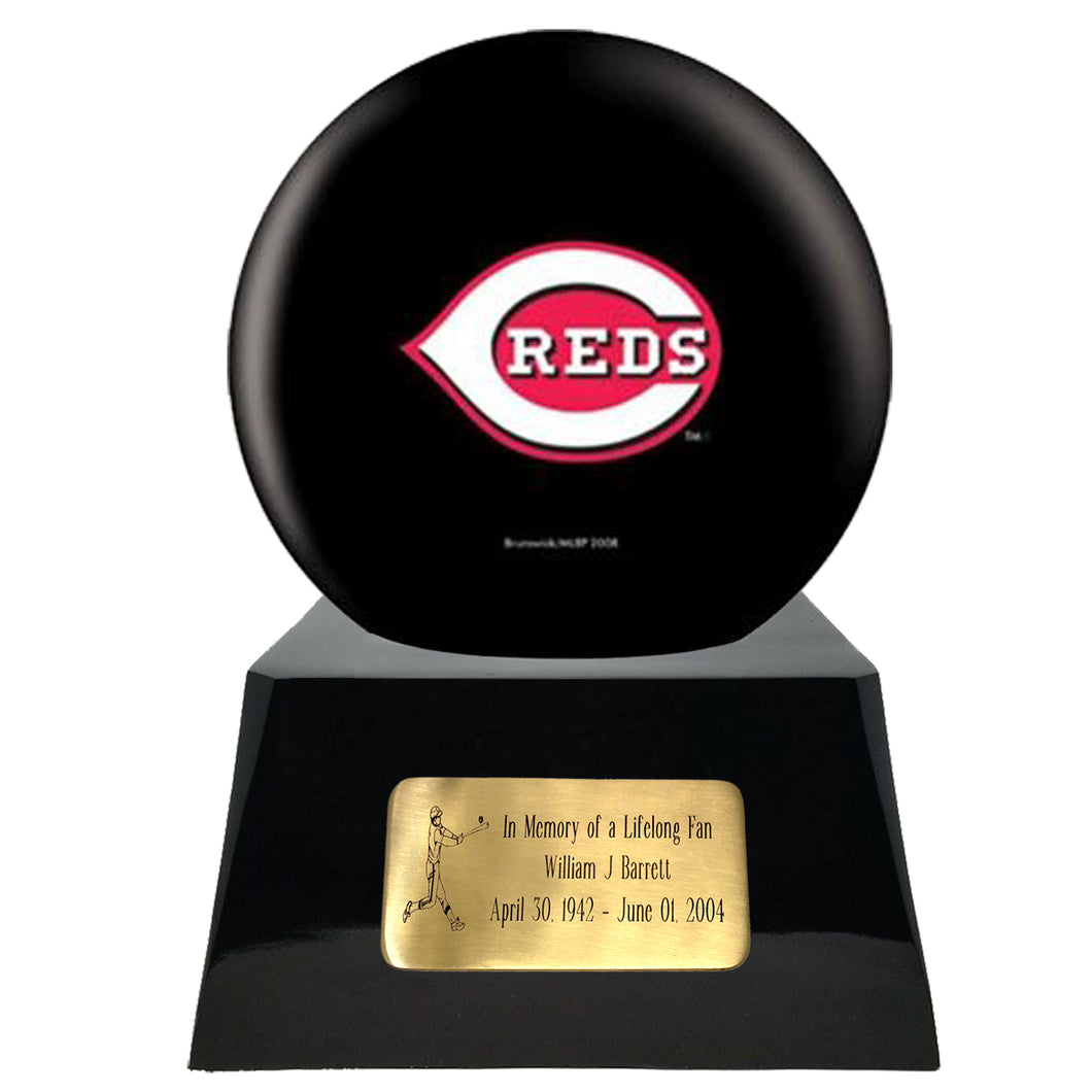 Baseball Team Urn - Cincinnati Reds Ball Decor with Custom Metal Plaque Baseball Cremation Urn for Human Ashes - MLB URN - Memorials4u