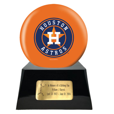 Baseball Urn - Baseball Cremation Urn For Human Ashes - Baseball Team Urn and Houston Astros Ball Decor with custom metal plaque - Memorials4u