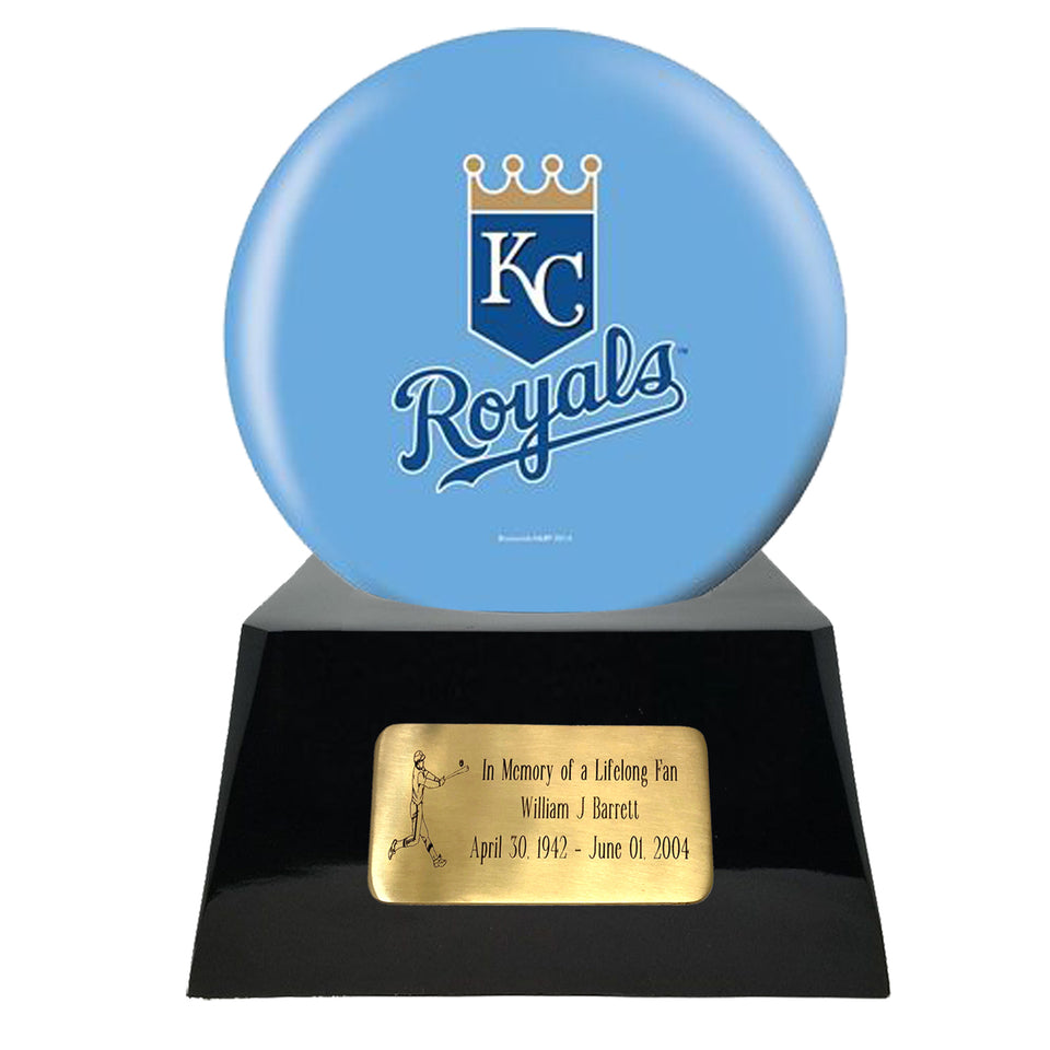 Baseball Cremation Urns For Human Ashes - Baseball Team Cremation Urn and Kansas City Royals Ball Decor with custom metal plaque - Memorials4u