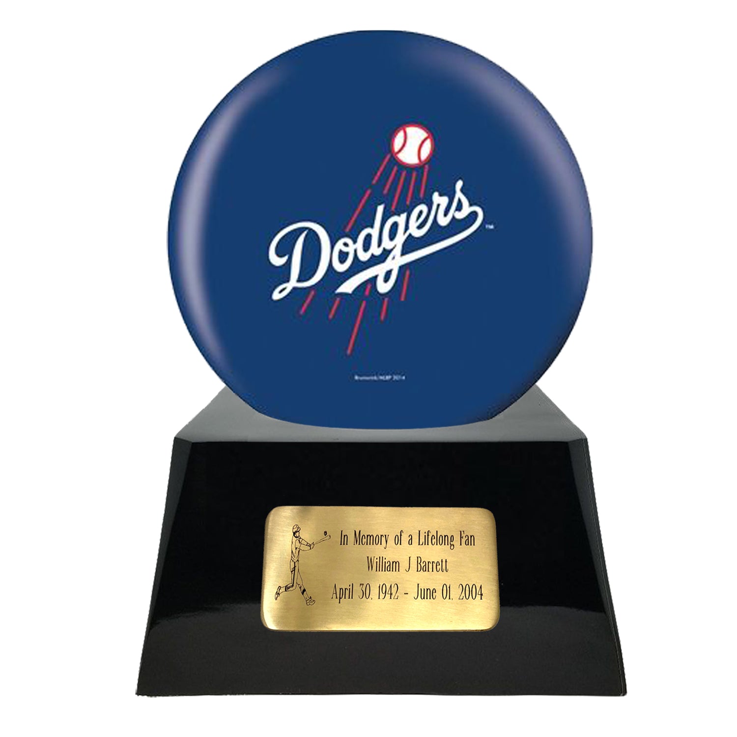 Baseball Cremation Urn and Los Angeles Dodgers Ball Decor with