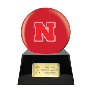 Football Urn - Nebraska Cornhuskers Ball Decor with Custom Metal Plaque Football Cremation Urn for Human Ashes - NFL URN - Memorials4u