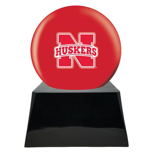 Football Cremation Urns For Human Ashes - Football Team Cremation Urn and Nebraska Cornhuskers Ball Decor with Custom Metal Plaque - Memorials4u