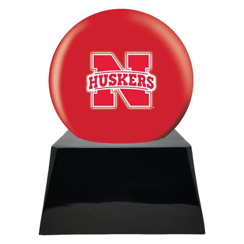 Football Cremation Urns For Human Ashes - Football Team Cremation Urn and Nebraska Cornhuskers Ball Decor with Custom Metal Plaque - Memorials4u