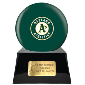 Baseball Team Urn - Oakland Athletics Ball Decor with Custom Metal Plaque Baseball Cremation Urn for Human Ashes - MLB URN - Memorials4u