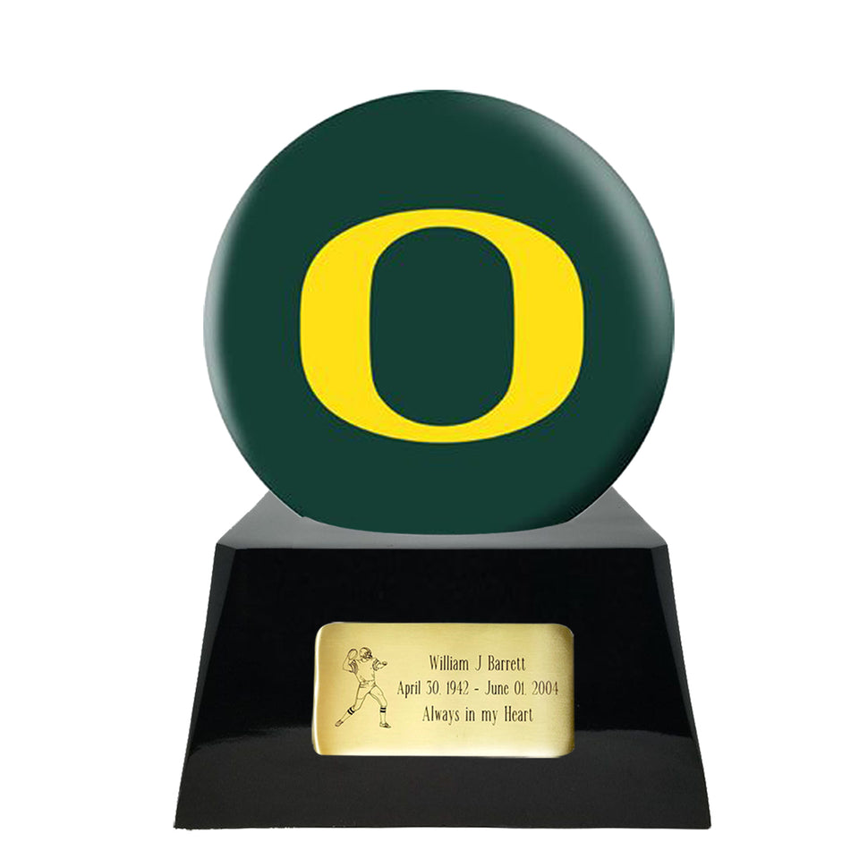 Football Urn - Oregon Ducks Ball Decor with Custom Metal Plaque Football Cremation Urn for Human Ashes - NFL URN - Memorials4u
