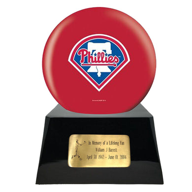Baseball Cremation Urns For Human Ashes - Baseball Team Cremation Urn and Philadelphia Phillies Ball Decor with custom metal plaque - Memorials4u