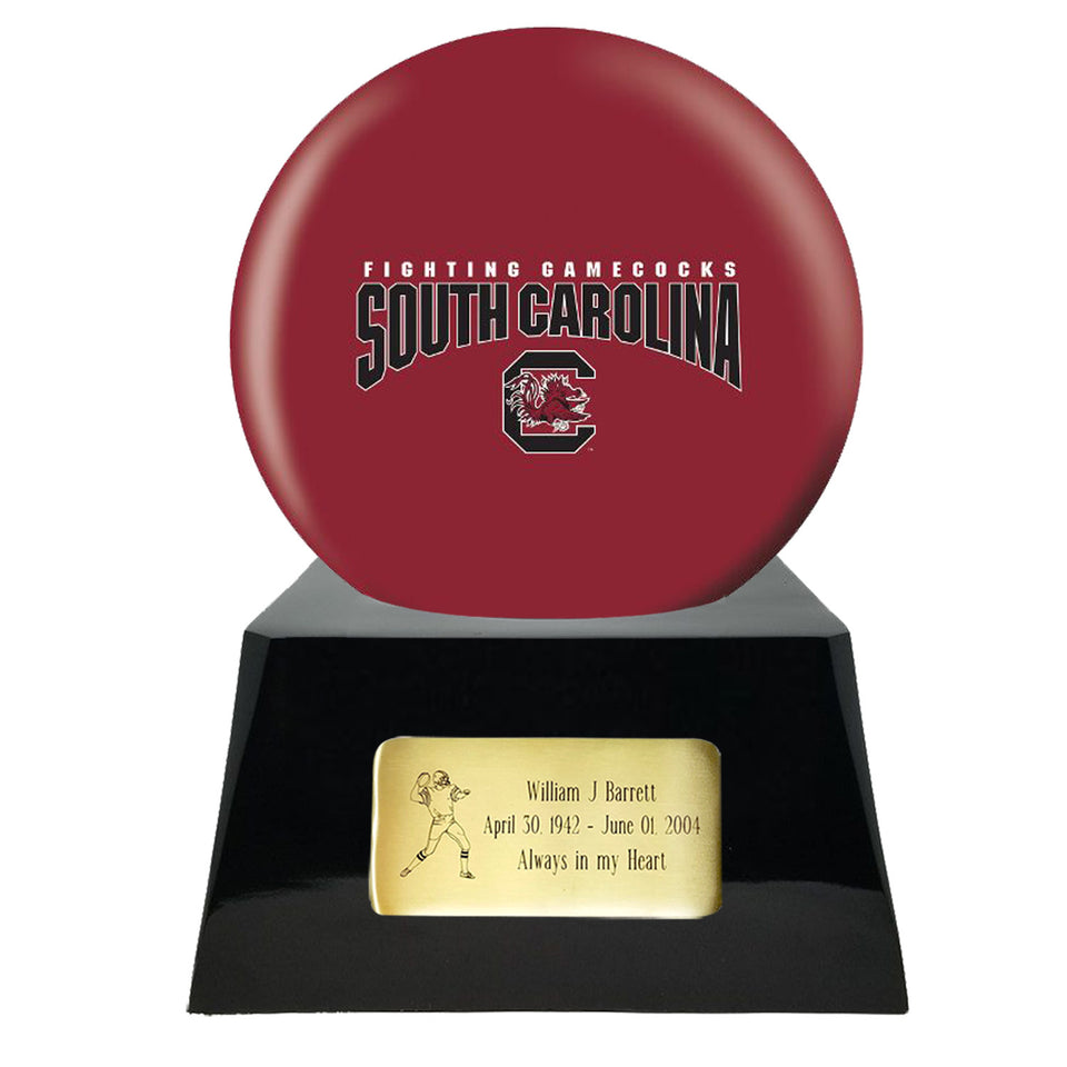 Football Urn - South Carolina Gamecocks Ball Decor with Custom Metal Plaque Football Cremation Urn for Human Ashes - NFL URN - Memorials4u