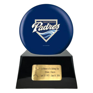 Baseball Cremation Urns For Human Ashes - Baseball Team Cremation Urn and San Diego Padres Ball Decor with custom metal plaque - Memorials4u