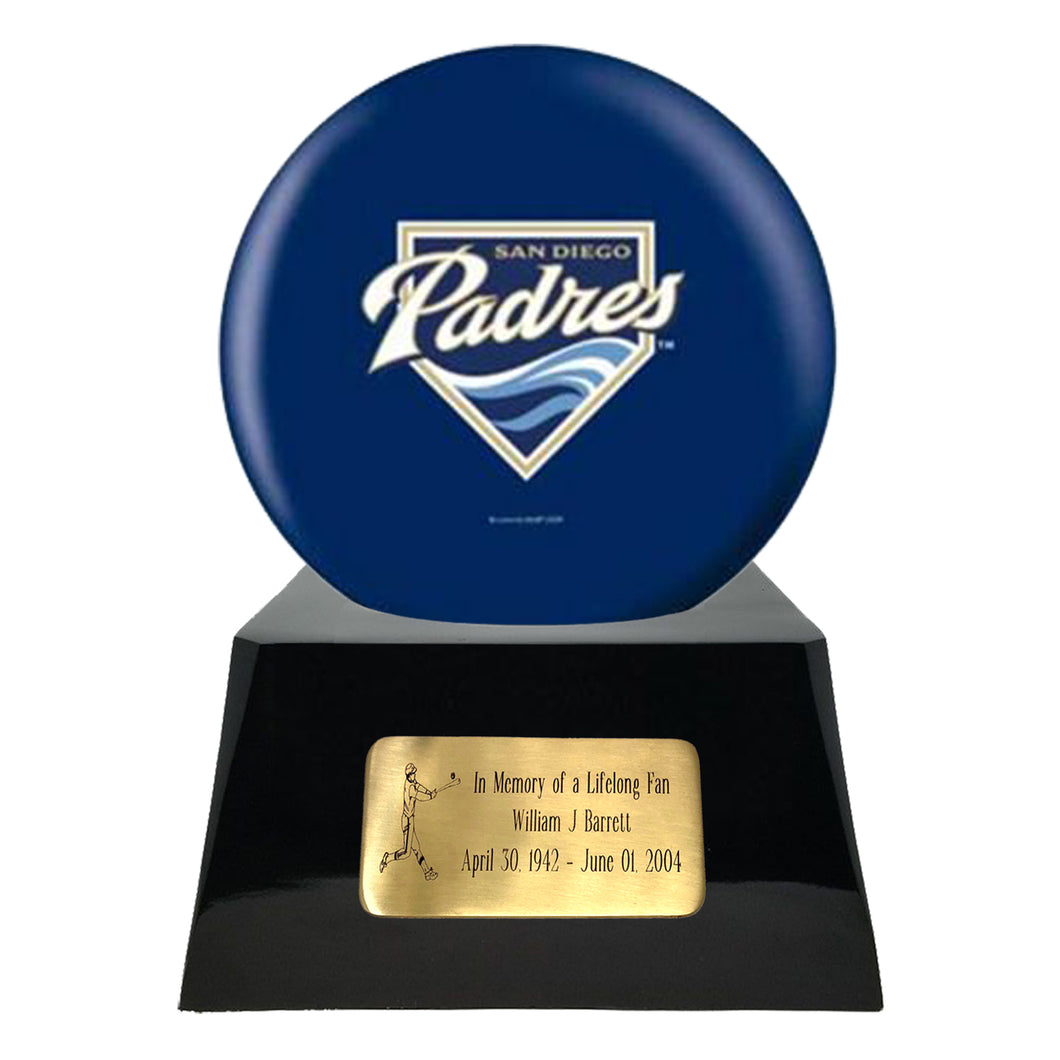 Baseball Cremation Urns For Human Ashes - Baseball Team Cremation Urn and San Diego Padres Ball Decor with custom metal plaque - Memorials4u
