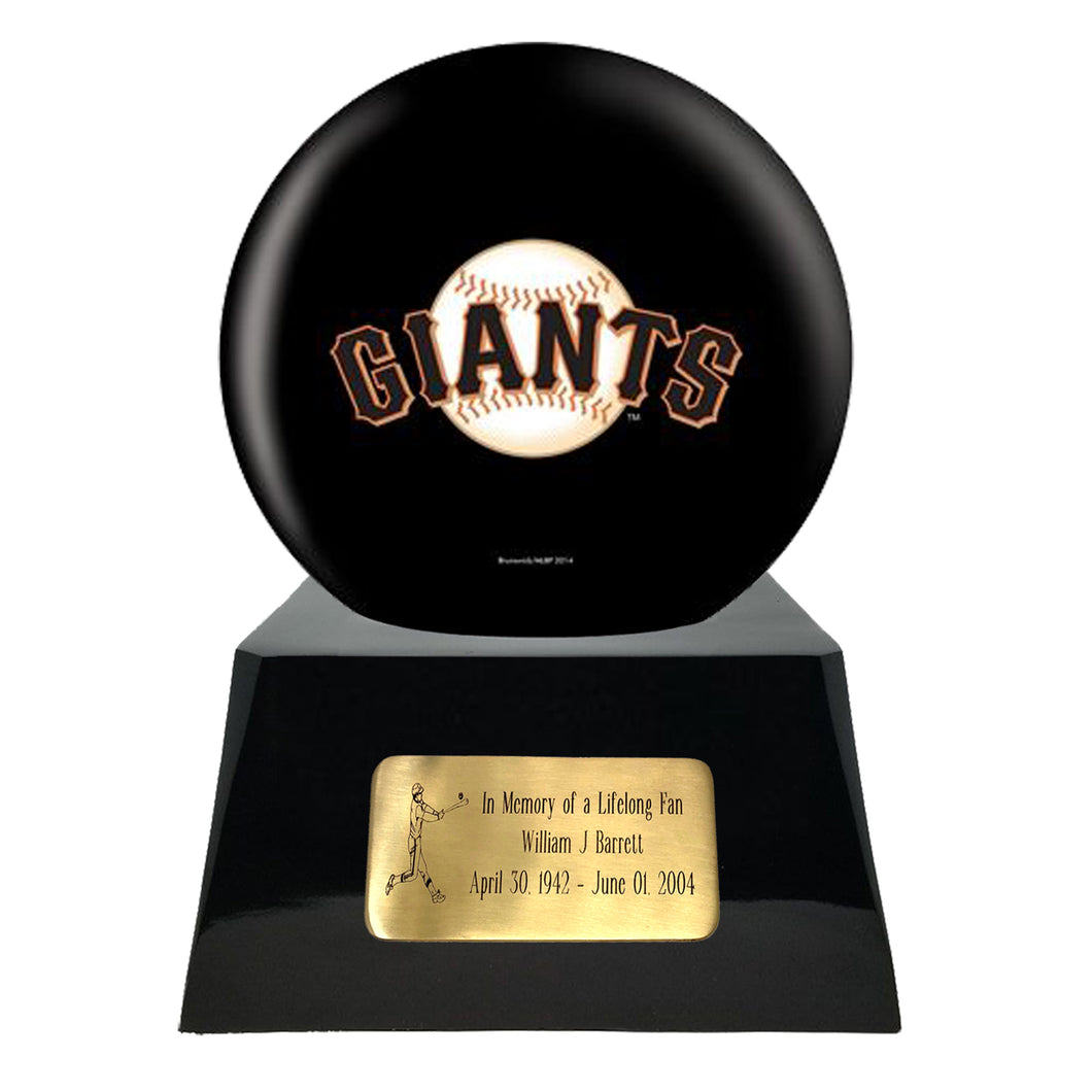 Baseball Cremation Urns For Human Ashes - Baseball Team Cremation Urn and San Francisco Giants Ball Decor with custom metal plaque - Memorials4u