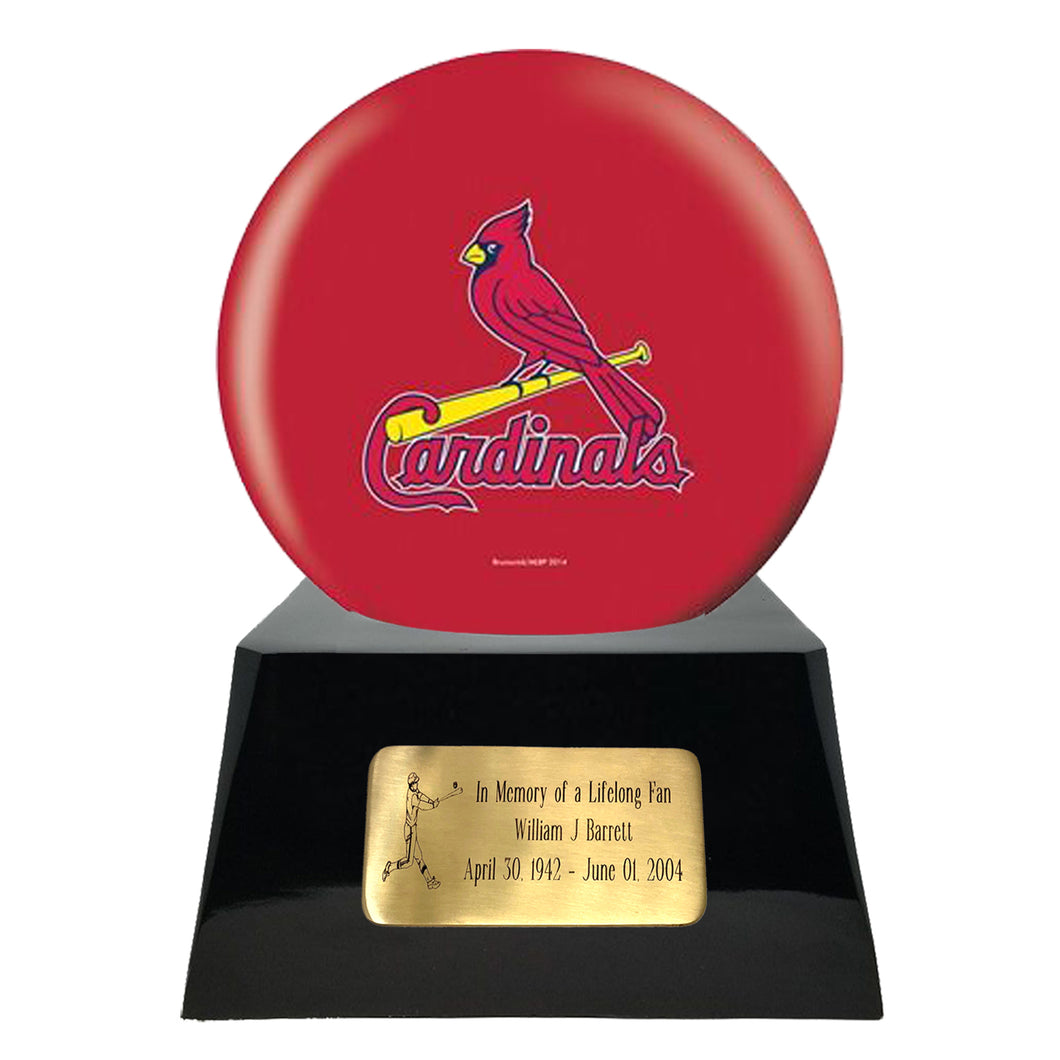 Baseball Cremation Urns For Human Ashes - Baseball Team Cremation Urn and St Louis Cardinals Ball Decor with custom metal plaque - Memorials4u