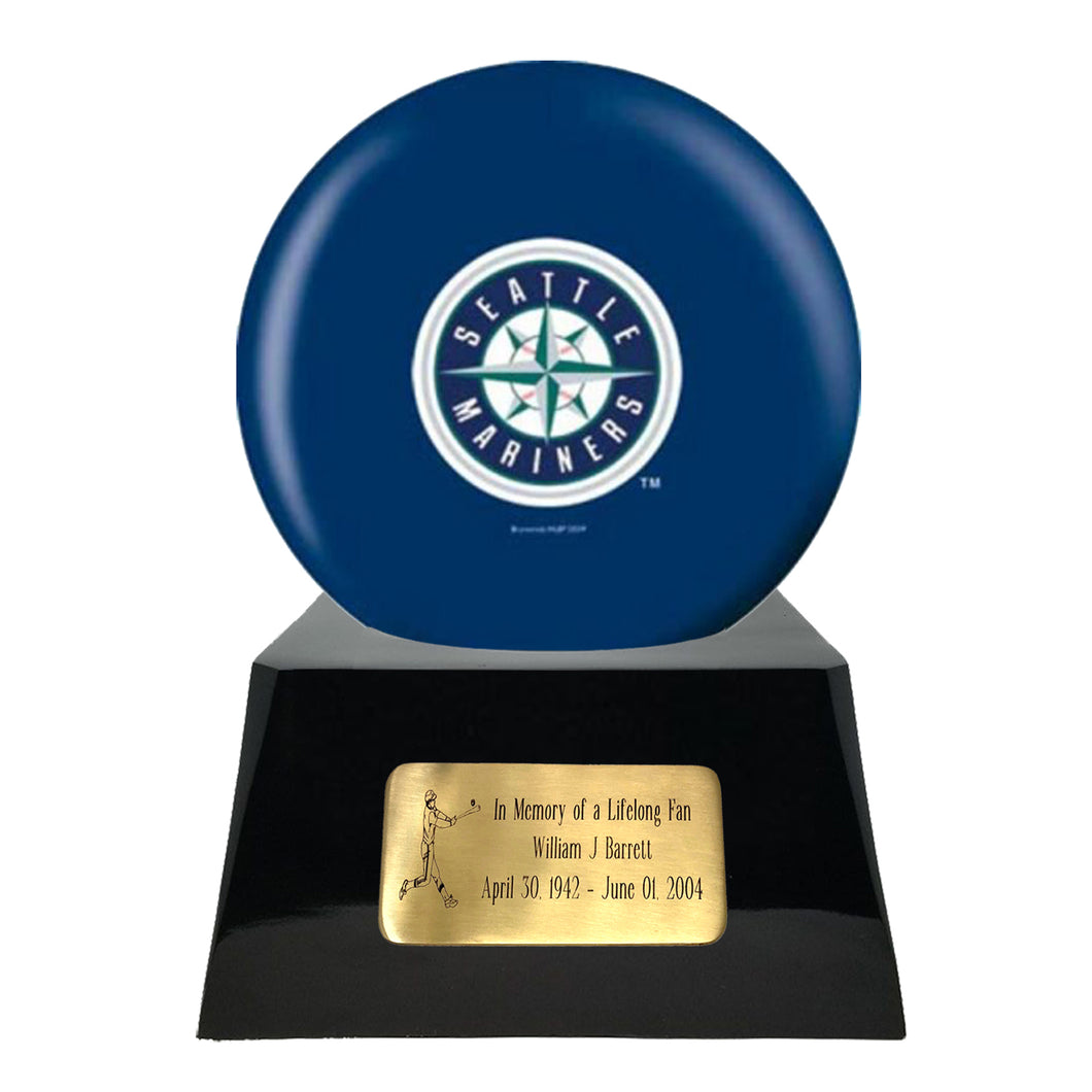 Baseball Cremation Urns For Human Ashes - Baseball Team Cremation Urn and Seattle Mariners Ball Decor with custom metal plaque - Memorials4u