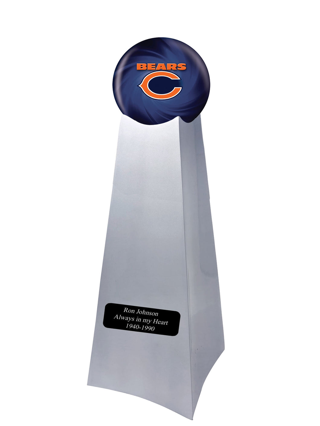 Championship Trophy Cremation Urn with Optional Chicago Bears Ball Decor and Custom Metal Plaque - Memorials4u