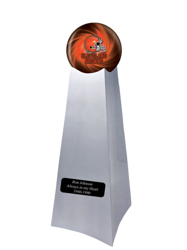 Championship Trophy Cremation Urn with Optional Football and Clevland Browns Ball Decor and Custom Metal Plaque - Memorials4u