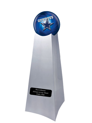 Championship Trophy Cremation Urn with Optional Football and Dallas Cowboys Ball Decor and Custom Metal Plaque - Memorials4u