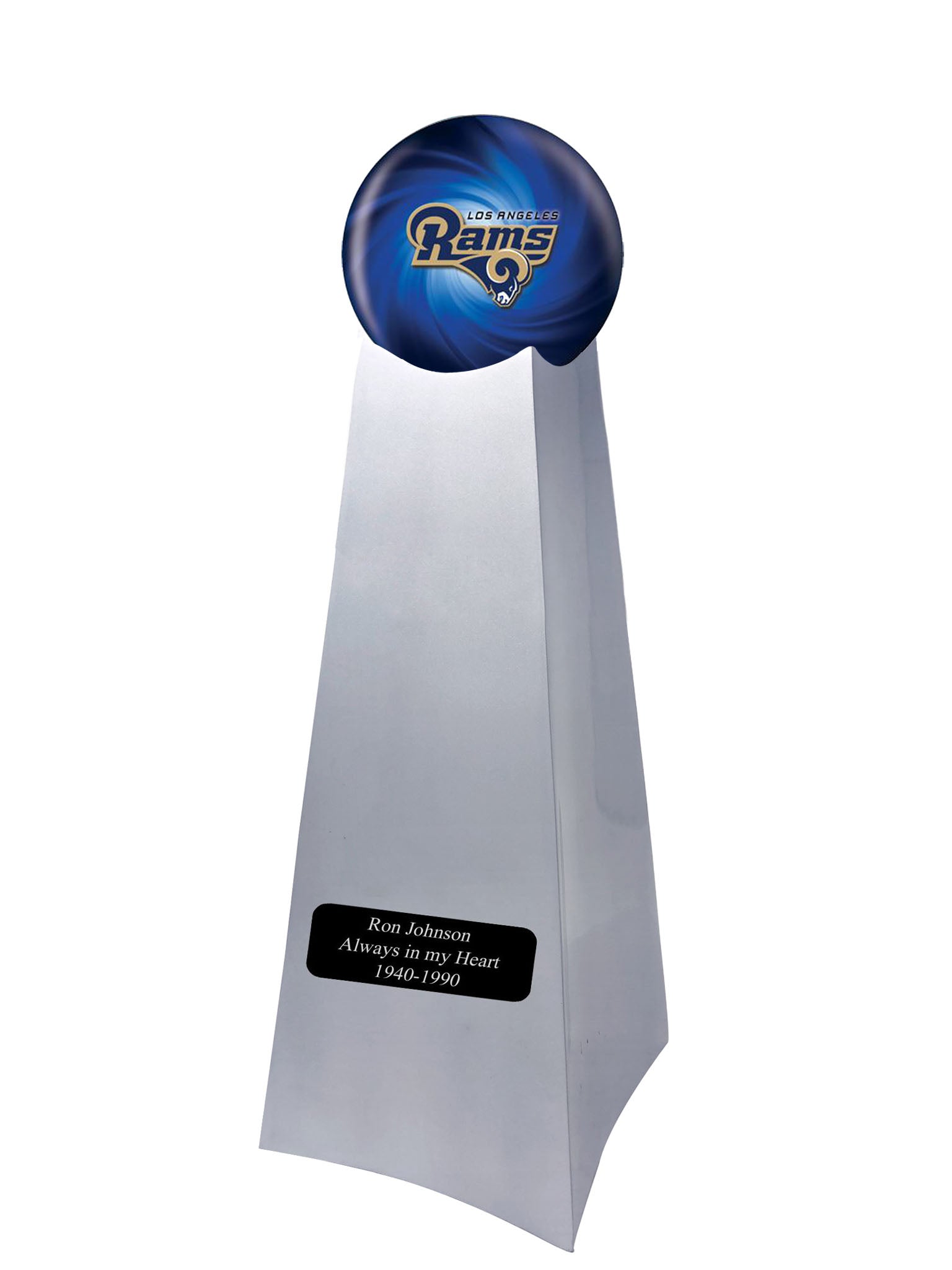 Championship Trophy Cremation Urn with Optional Los Angeles Rams Ball Decor  and Custom Metal Plaque