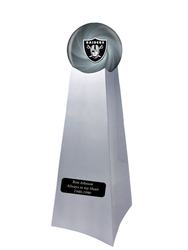 Championship Trophy Cremation Urn with Optional Football and Las Vegas Raiders Ball Decor and Custom Metal Plaque - Memorials4u
