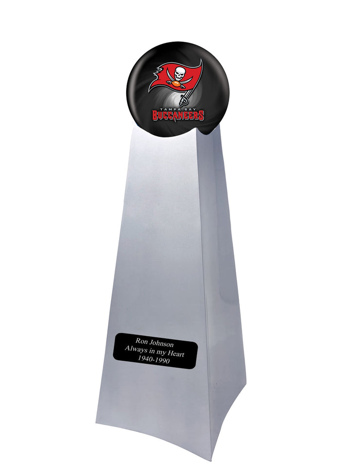 Championship Trophy Cremation Urn with Optional Football and Tampa Bay Ball Decor and Custom Metal Plaque - Memorials4u