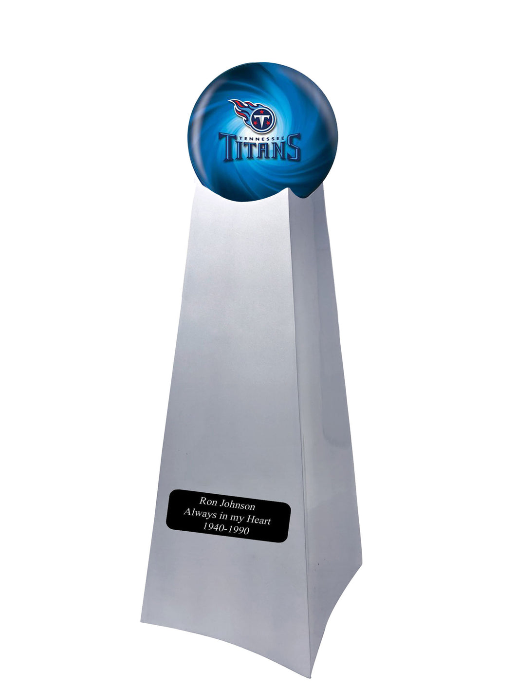 Championship Trophy Cremation Urn with Optional Football and Tennessee Titans Ball Decor and Custom Metal Plaque - Memorials4u
