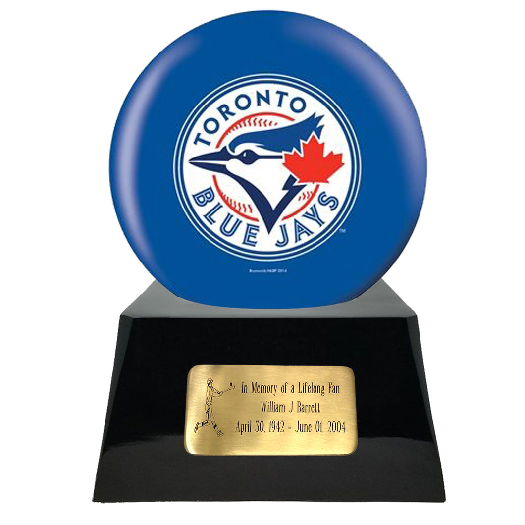 Baseball Cremation Urns For Human Ashes - Baseball Team Cremation Urn and Toronto Blue Jays Ball Decor with custom metal plaque - Memorials4u