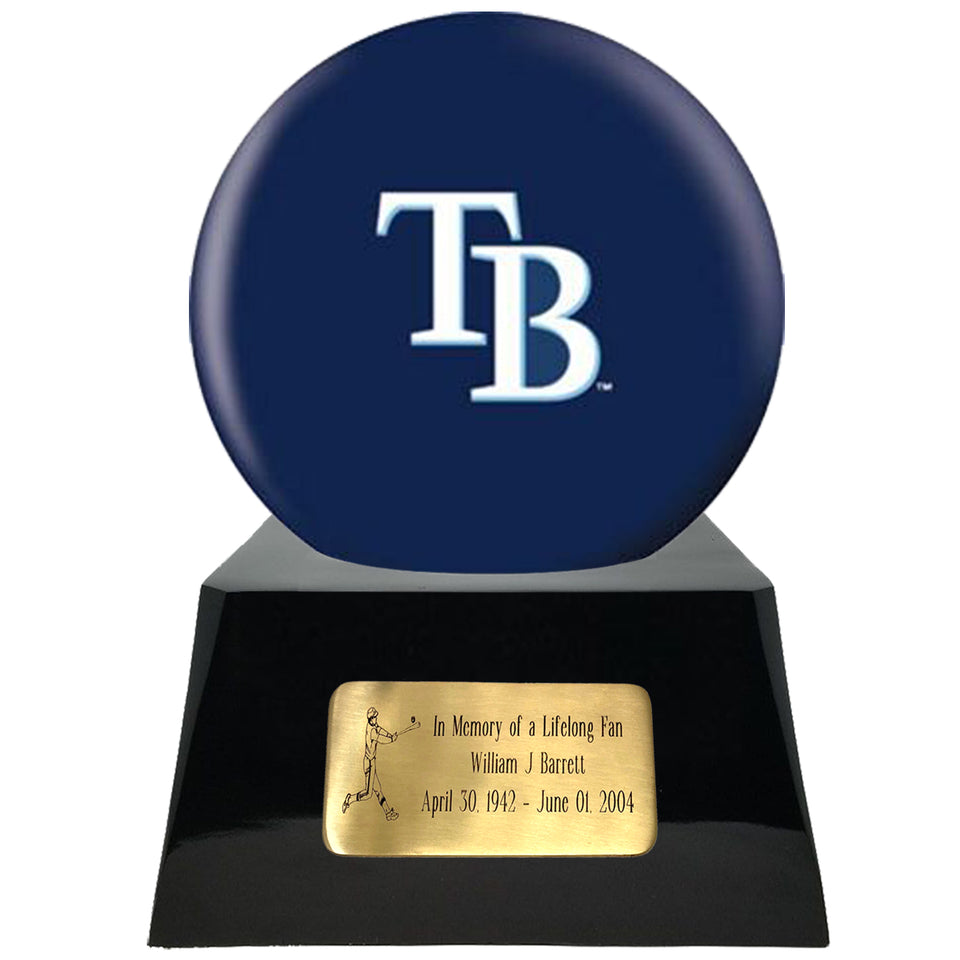 Baseball Team Urn - Tampa Bay Rays Ball Decor with Custom Metal Plaque Baseball Cremation Urn for Human Ashes - MLB URN - Memorials4u