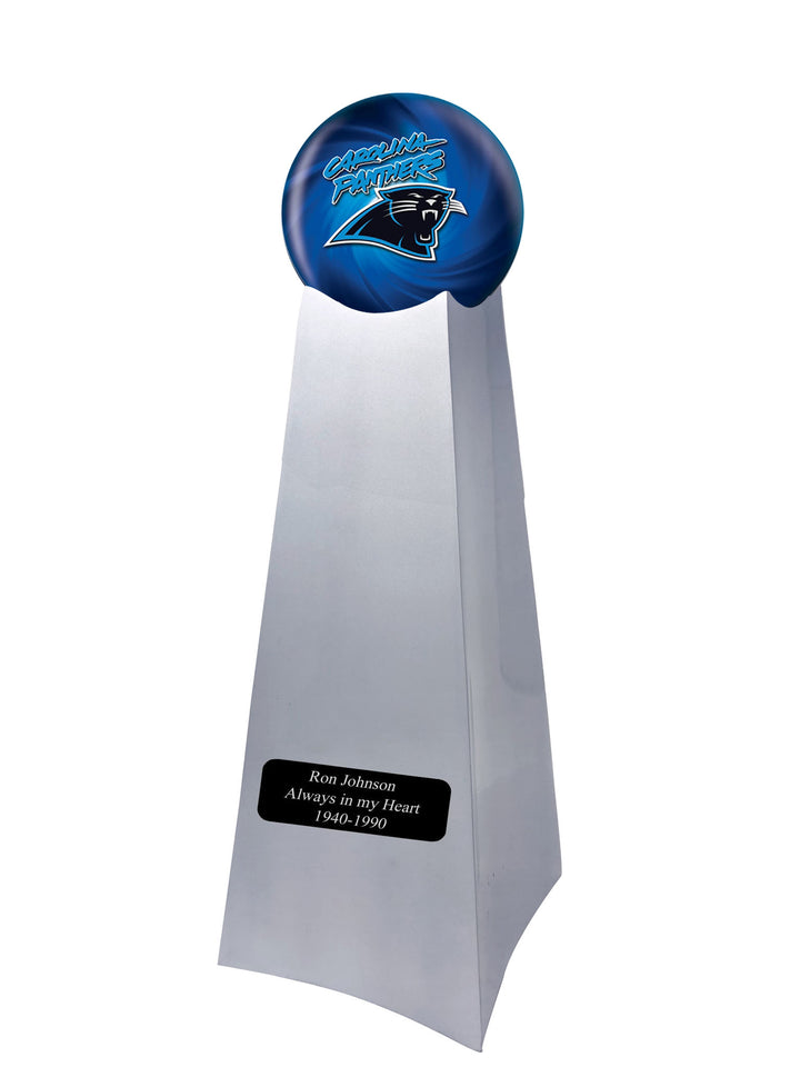 Championship Trophy Cremation Urn with Optional Carolina Panthers Ball Decor and Custom Metal Plaque - Memorials4u