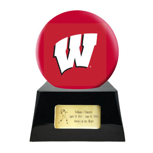 Football Urn - Wisconsin Badgers Ball Decor with Custom Metal Plaque Football Cremation Urn for Human Ashes - NFL URN - Memorials4u