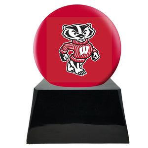 Football Cremation Urns For Human Ashes - Football Team Cremation Urn and Wisconsin Badgers Ball Decor with Custom Metal Plaque - Memorials4u