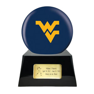 Football Urn - West Virginia Mountaineers Ball Decor with Custom Metal Plaque Football Cremation Urn for Human Ashes - NFL URN - Memorials4u