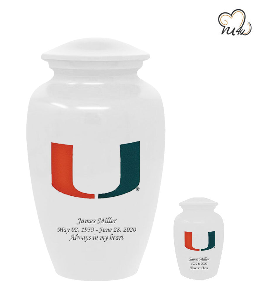 University of Miami Hurricanes College Cremation Urn - White - Memorials4u