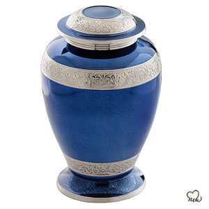 Palatinate Blue Urn for Ashes - Large-Sized Palatinate Blue and Silver Unique Urn for Human Ashes - Memorials4u