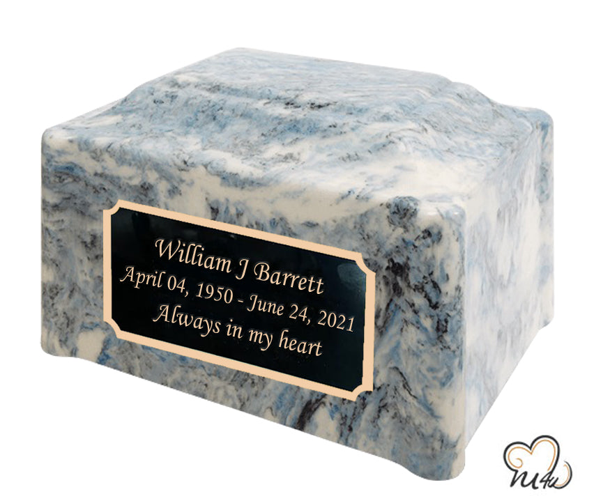 Sky Blue Pillared Cultured Marble Adult Cremation Urn - Memorials4u