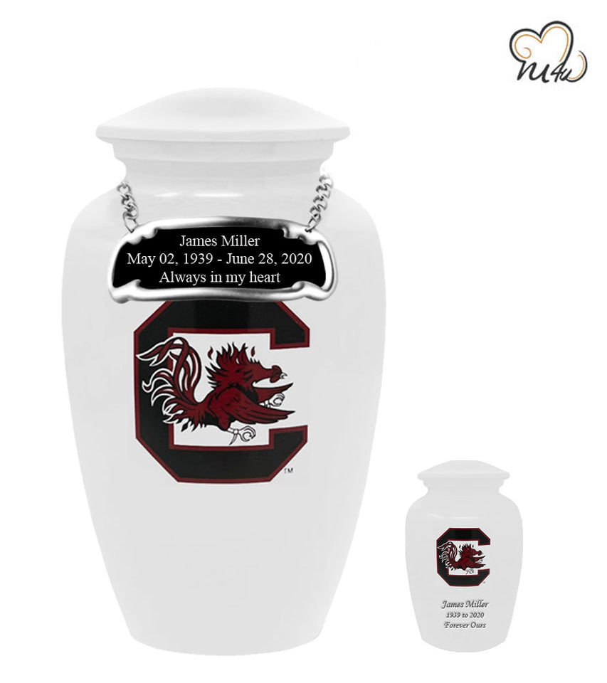 University of South Carolina Gamecocks College Cremation Urn - White - Memorials4u