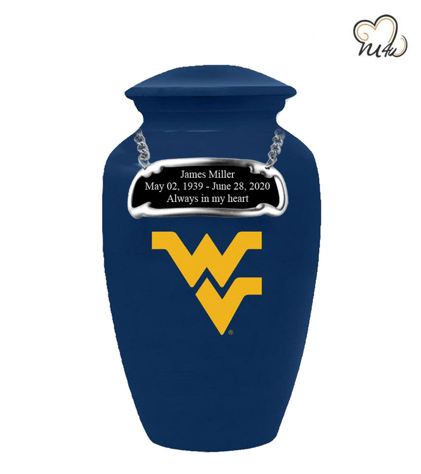 West Virginia University Mountaineers College Cremation Urn - Blue - Memorials4u