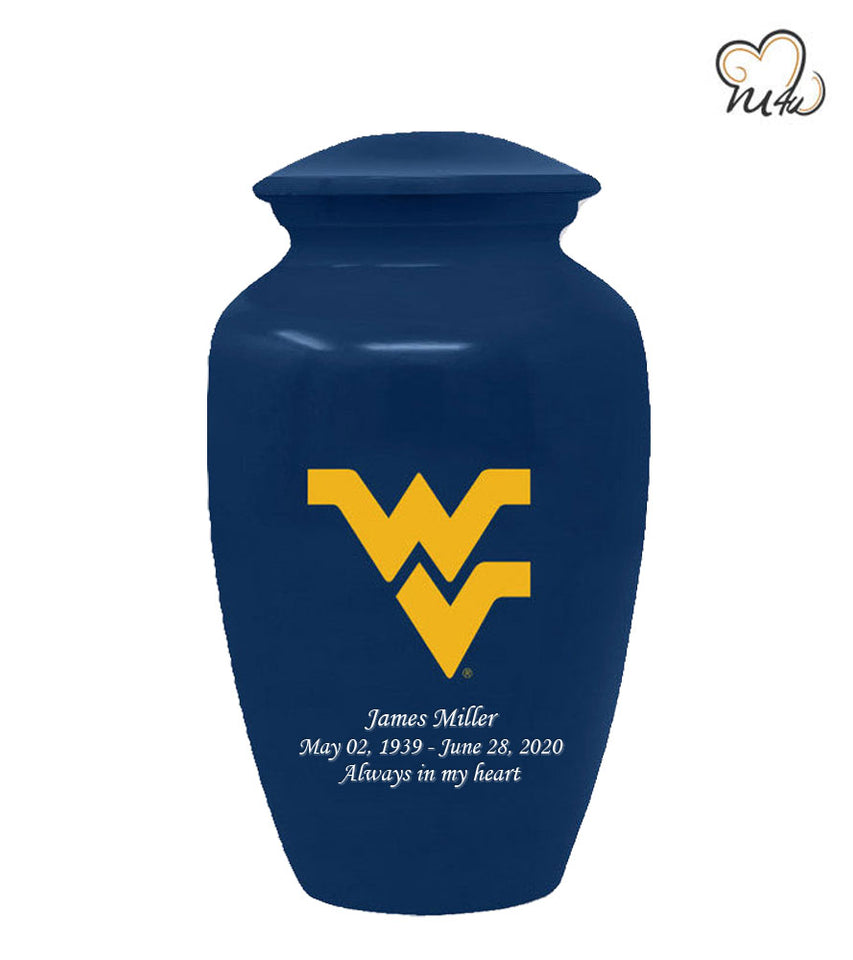 West Virginia University Mountaineers College Cremation Urn - Blue - Memorials4u