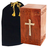 Wood urns for human ashes - Cross wooden urns - Wood urns for adult ashes Cross Inlaid Design - Wooden cremation boxes for ashes - Memorials4u
