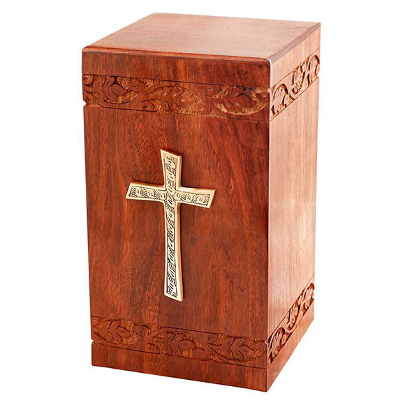 Cross wooden urns - Wood urns for adult ashes Cross Inlaid Design - Wooden cremation boxes for ashes - Wood urns for human ashes